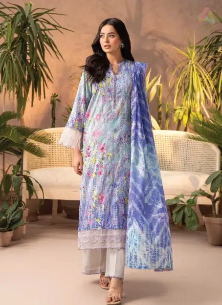 Gullbano by Gulljee Vol 5 D-04 front view showcasing intricate digital printed lawn embroidery with vibrant patterns, perfect for summer events