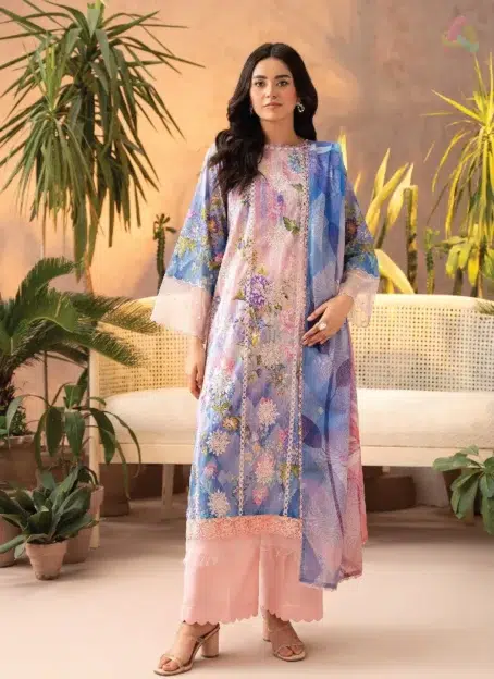 Front Image: Gullbano by Gulljee Vol 5 D-05 – Embroidered Lawn Shirt Front View