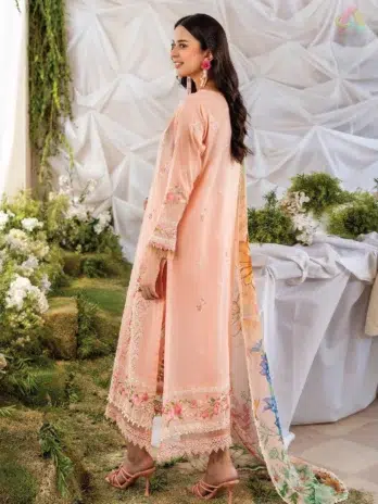 Back design of Jasmine by Gulljee D-02 featuring detailed embroidery on dyed luxury lawn from Gulljee summer collection and 2025 lawn range