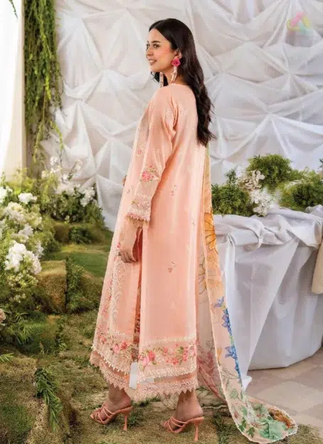 Back design of Jasmine by Gulljee D-02 featuring detailed embroidery on dyed luxury lawn from Gulljee summer collection and 2025 lawn range