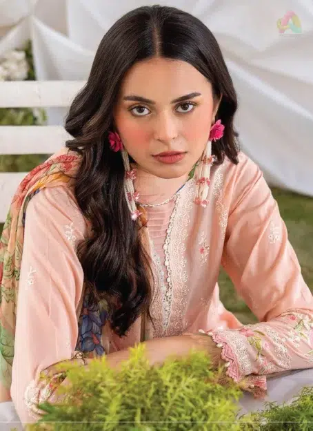 Close-up of Jasmine by Gulljee D-02 highlighting fine embroidery on lawn fabric, a key look in Gulljee clothing and new arrivals.