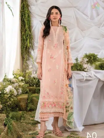 Front view of Jasmine by Gulljee D-02 with luxury lawn embroidery, ideal for Eid and summer from Gulljee lawn 2025 and Jasmine Collection