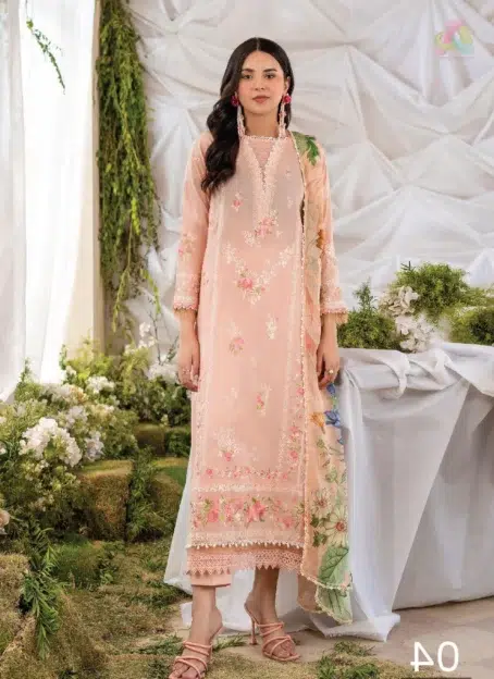 Front view of Jasmine by Gulljee D-02 with luxury lawn embroidery, ideal for Eid and summer from Gulljee lawn 2025 and Jasmine Collection