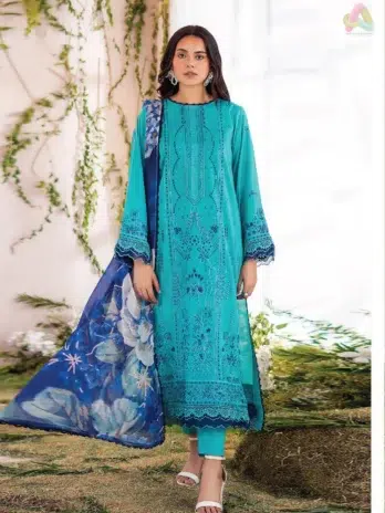 Front view of Jasmine by Gulljee D-04 showing luxury embroidered lawn design from the Gulljee Jasmine Collection 2025 summer launch