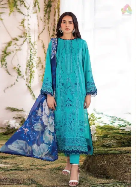 Front view of Jasmine by Gulljee D-04 showing luxury embroidered lawn design from the Gulljee Jasmine Collection 2025 summer launch