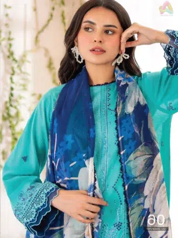 Close-up of Jasmine by Gulljee D-04 embroidered lace and premium lawn texture—detailed craftsmanship from Gulljee clothing