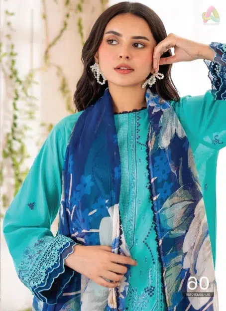Close-up of Jasmine by Gulljee D-04 embroidered lace and premium lawn texture—detailed craftsmanship from Gulljee clothing
