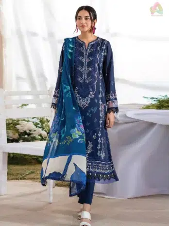 Front view of Jasmine by Gulljee D-05 featuring detailed embroidery on premium lawn fabric from the 2025 Gulljee Jasmine Collection