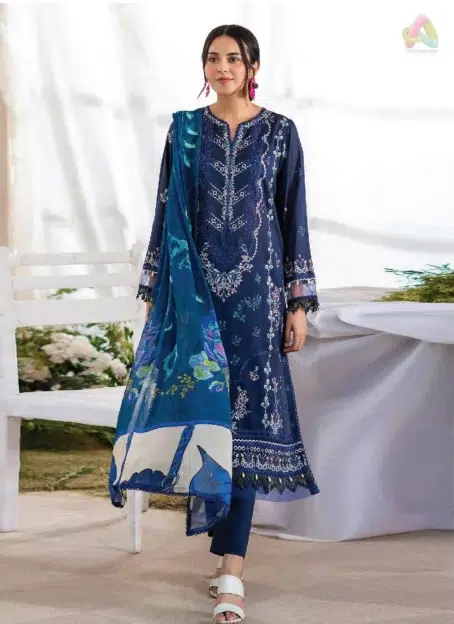 Front view of Jasmine by Gulljee D-05 featuring detailed embroidery on premium lawn fabric from the 2025 Gulljee Jasmine Collection