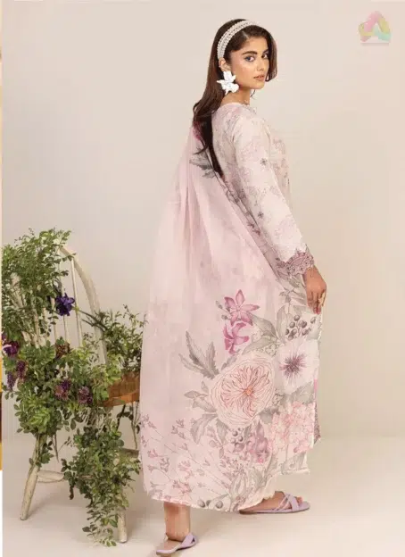 Back design of Sofia By Sanam Saeed D-01 showcasing digitally printed lawn back, part of Puri Fabrics new arrivals and Eid collection 2025.