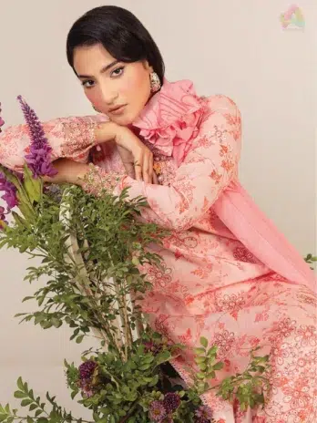 Close-up of embroidery and fabric detail on Sofia By Sanam Saeed D-02, highlighting premium stitching from the Puri Fabrics Eid collection 2025