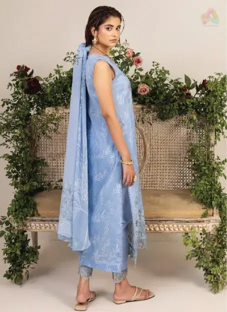 Back side of Sofia By Sanam Saeed D-03 with digitally printed lawn fabric from the Puri Fabrics lawn 2025 and Eid collection