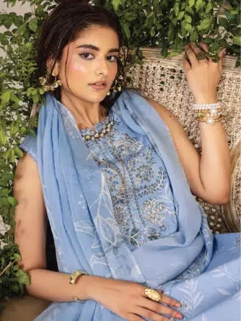 Close-up embroidery details of Sofia By Sanam Saeed D-03 highlighting premium digital work from Puri Fabrics clothing new arrivals.