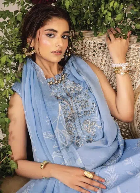 Close-up embroidery details of Sofia By Sanam Saeed D-03 highlighting premium digital work from Puri Fabrics clothing new arrivals.