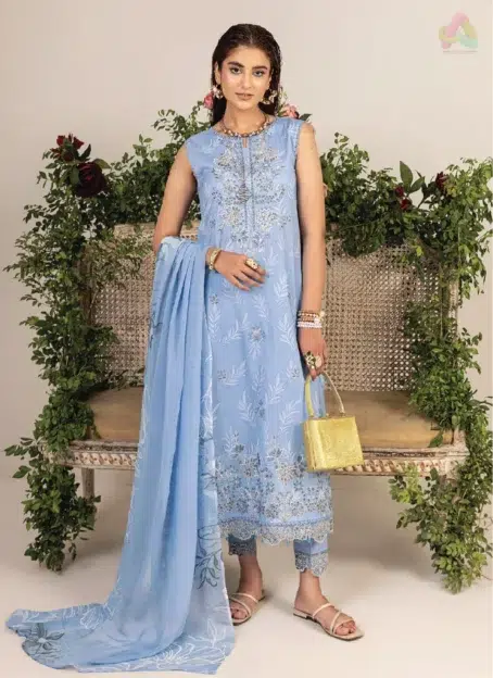 Front view of Sofia By Sanam Saeed D-03 showcasing digital embroidered lawn shirt from the Puri Fabrics summer collection 2025