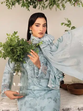 Detailed close-up of embroidered lawn sleeves on Sofia By Sanam Saeed D-05, part of Puri Fabrics clothing and 2025 Eid collection