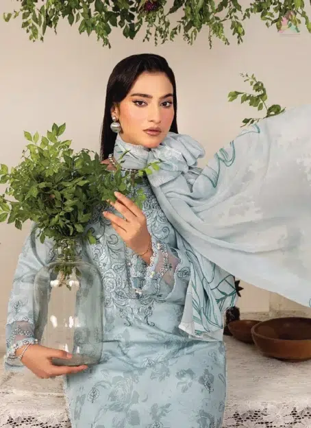 Detailed close-up of embroidered lawn sleeves on Sofia By Sanam Saeed D-05, part of Puri Fabrics clothing and 2025 Eid collection