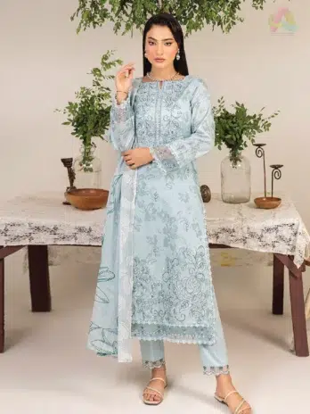 Front view of Sofia By Sanam Saeed D-05 featuring digital embroidered lawn shirt from Puri Fabrics lawn 2025 summer and Eid collection