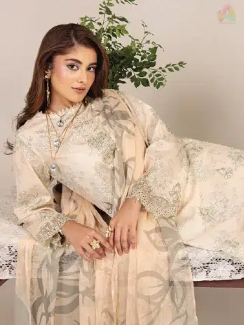 Close-up of embroidery on Sofia By Sanam Saeed D-07 showcasing intricate lawn detailing from Puri Fabrics' lawn 2025 series