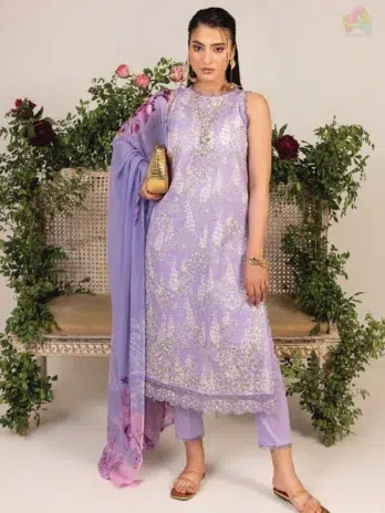 Front view of Sofia By Sanam Saeed D-08 featuring digital printed embroidered lawn by Puri Fabrics from their summer 2025 and Eid collection