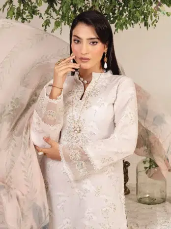 Close-up of Sofia By Sanam Saeed D-10 showing embroidery detail on lawn fabric by Puri Fabrics, perfect for festive and summer wear