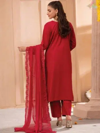 Back Image: Back view with plain cotton shalwar and subtle finishing on shirt from Zerlin by DOR D-02, designed for elegant simplicity