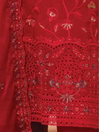 Close-Up Image: Close-up highlighting detailed embroidery and cutwork chiffon dupatta from DOR lawn 2025 collection with artistic stitching