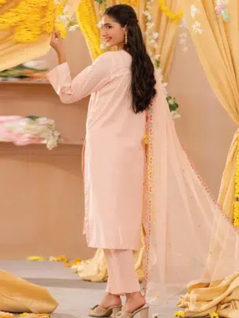 Back Image: Back of lawn shirt paired with plain cotton shalwar from Zerlin by DOR D-04, highlighting classic structure and comfort