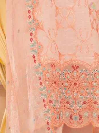 Close-Up Image: Close-up of bamber chiffon dupatta cutwork and detailed embroidery from DOR lawn 2025 collection showcasing fabric texture