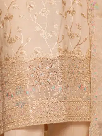 Close-Up Image: Close-up of chiffon cutwork dupatta with embroidery from DOR lawn 2025, showing delicate threadwork and fine finishing
