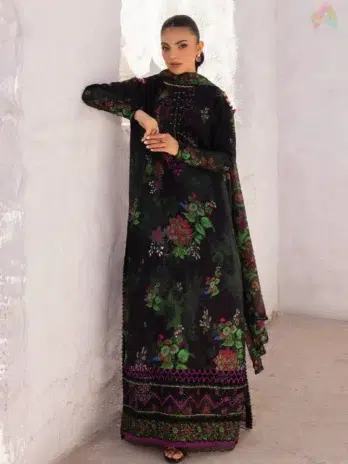 Close-up of Ziva by Gulljee Vol 8 D-01 highlighting sequin-embroidered lace and neckline in organza for Eid and festive wear.