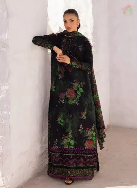 Close-up of Ziva by Gulljee Vol 8 D-01 highlighting sequin-embroidered lace and neckline in organza for Eid and festive wear.