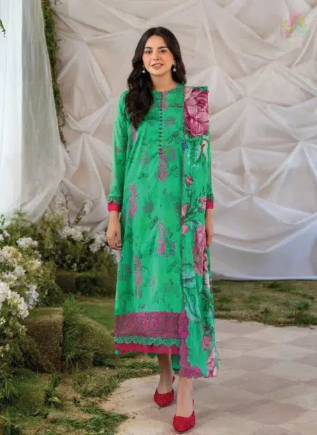Ziya by Binaas D-01 front view with digital print lawn design and embroidered neckline, perfect for summer events.