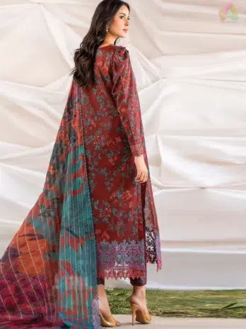 Back view of Ziya by Binaas D-02 with matching digital printed lawn and embroidery on sleeves, offering a sophisticated design