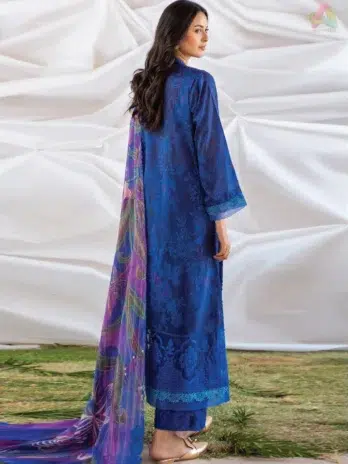 Back view of Ziya by Binaas D-05 featuring digital printed lawn design and embroidered sleeves, offering a coordinated and elegant look