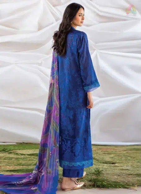 Back view of Ziya by Binaas D-05 featuring digital printed lawn design and embroidered sleeves, offering a coordinated and elegant look