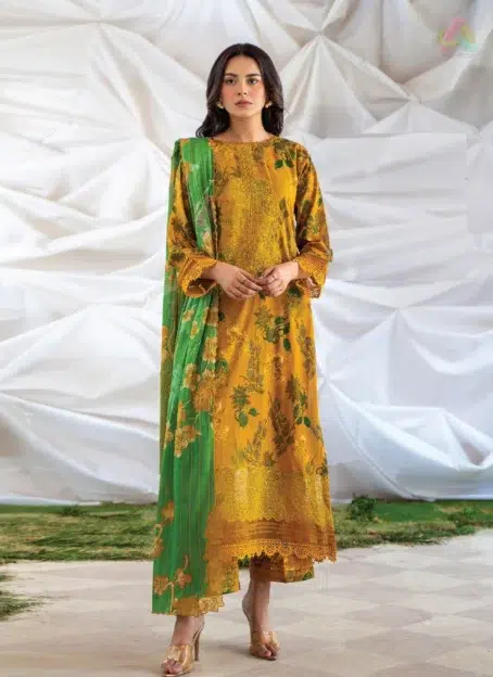 Ziya by Binaas D-06 front view with vibrant digital printed lawn design, featuring embroidered neckline and lace details, ideal for elegant summer events