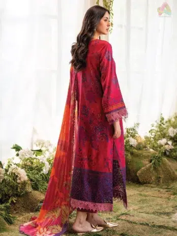 Back view of Ziya by Binaas D-07 with matching digital printed lawn design and intricate embroidered sleeves, offering a seamless look