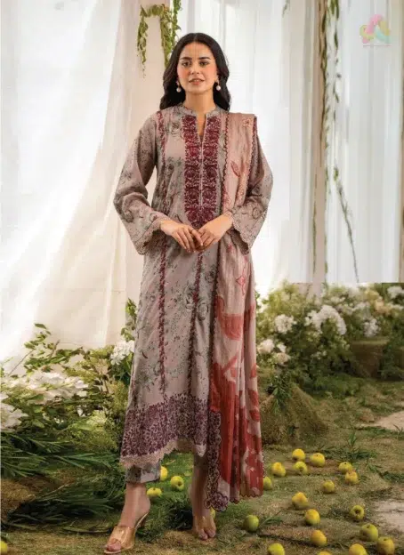 Ziya by Binaas D-09 front view featuring intricate digital printed lawn design with embroidered neckline and lace, perfect for elegant summer events