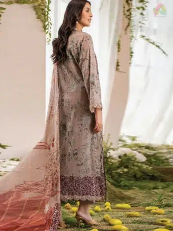 Back view of Ziya by Binaas D-09 showcasing digital printed lawn and embroidered sleeves, offering a coordinated and sophisticated look
