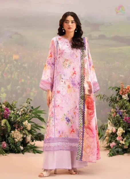 Front Image: Front view of Brenish Chikankari Lawn D-01 featuring digital printed lawn shirt with chikankari pattern for elegant summer wear