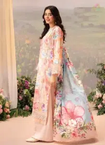 Complete 3-piece look of Brenish Chikankari Lawn D-03 with shirt, dupatta, and trouser styled for seasonal sophistication