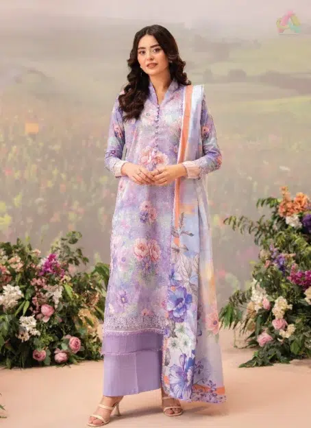 Front view of Brenish Chikankari Lawn D-04 showcasing chikankari-style printed shirt design for a refined and modern eastern summer look
