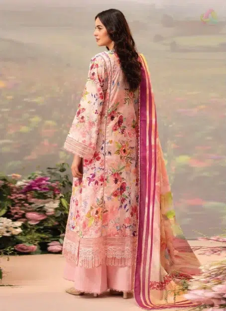 Back view of Brenish D-06 showing soft printed lawn fabric and matching dyed trouser, crafted for stylish warm-weather wear