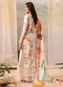 Back side of Brenish Chikankari Lawn D-07 showcasing printed lawn with intricate detailing, capturing both comfort and traditional charm.