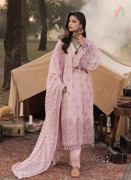 Front view of Multikaari by Adan’s Libas 3031 showcasing multi-thread schiffli embroidery on lawn fabric with fine detailing and summer-friendly style
