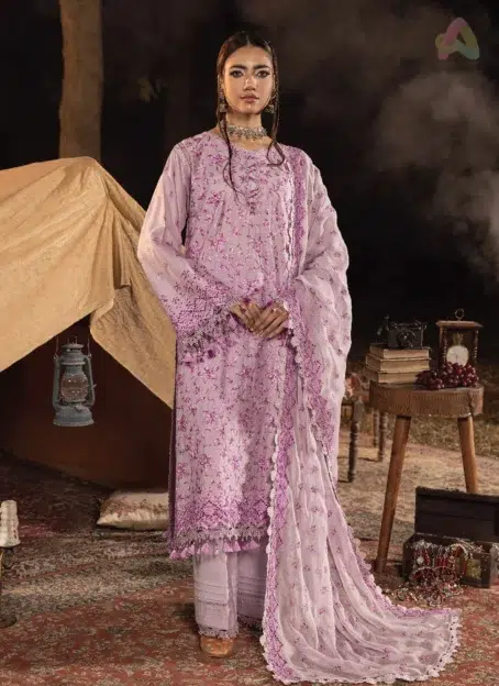 Front view of Multikaari by Adan’s Libas 3035 showing schiffli embroidery on premium lawn, styled for festive and formal summer occasions