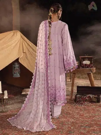 Back side of Adan’s Libas 3035 highlighting schiffli embroidery on soft lawn fabric, perfect for modern women’s traditional wear