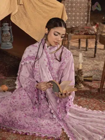 Complete view of Multikaari by Adan’s Libas 3035 with chiffon voile dupatta and cotton trouser, perfect for graceful eastern wear