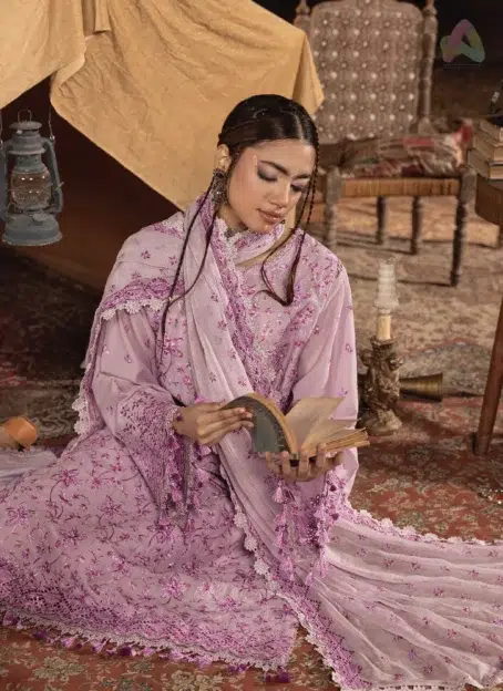 Complete view of Multikaari by Adan’s Libas 3035 with chiffon voile dupatta and cotton trouser, perfect for graceful eastern wear